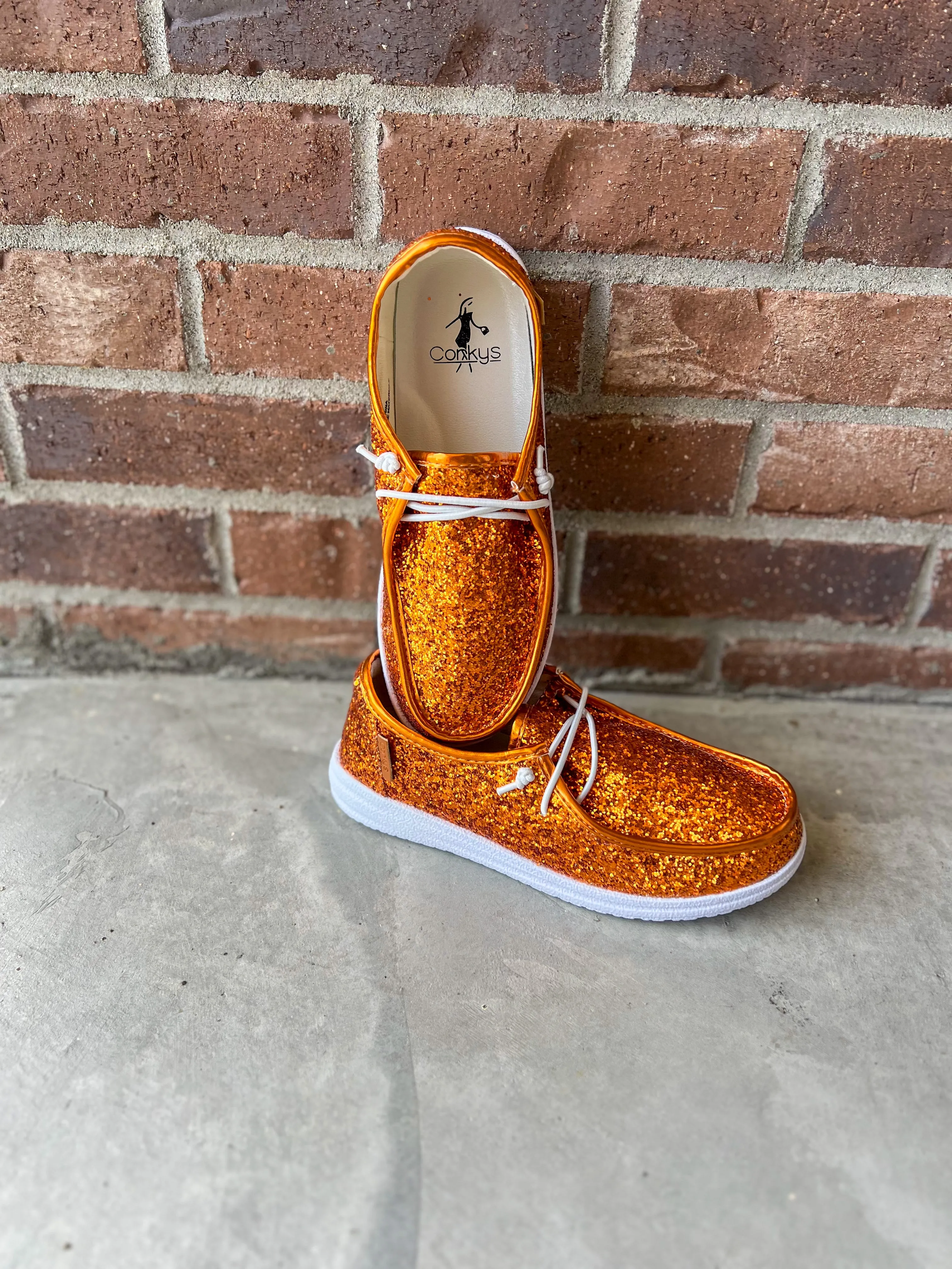 Corkys Kayak Slip-on Sneakers - Orange Glitter