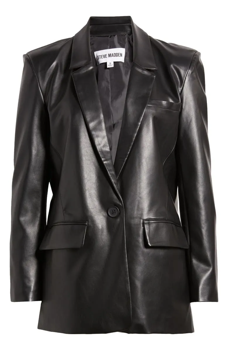 Faux Leather Casual Blazer