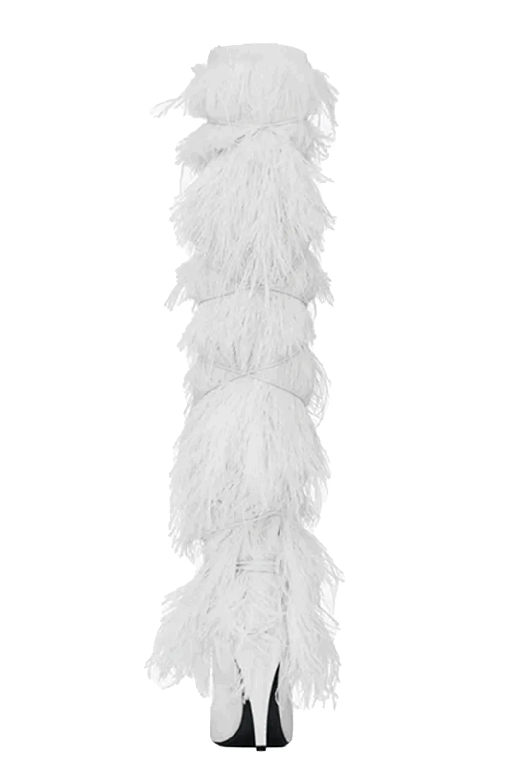 Feather knee high boots with cross tie