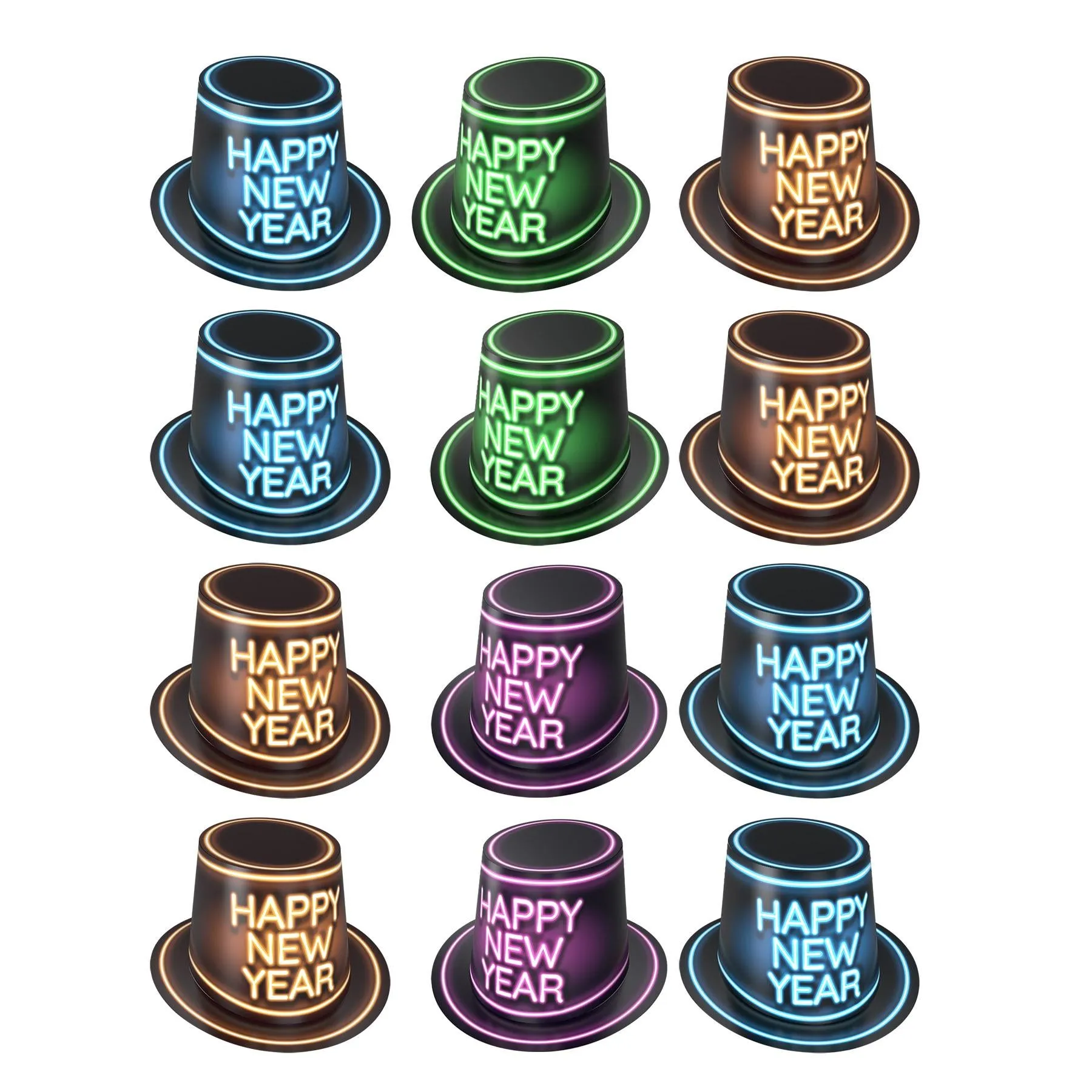 Glowing New Year Hi-Hats (25 per Case)