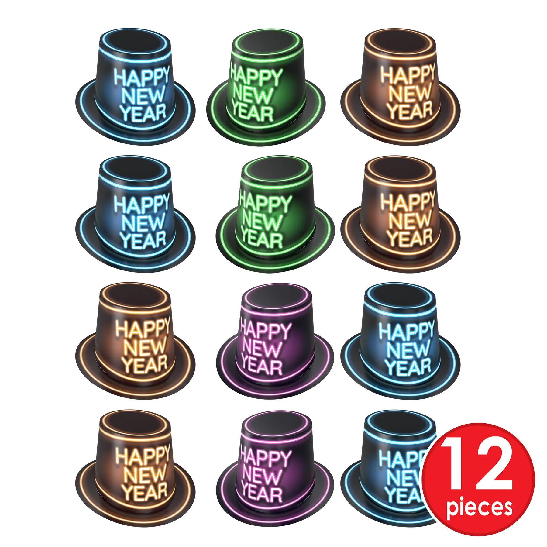 Glowing New Year Hi-Hats (25 per Case)