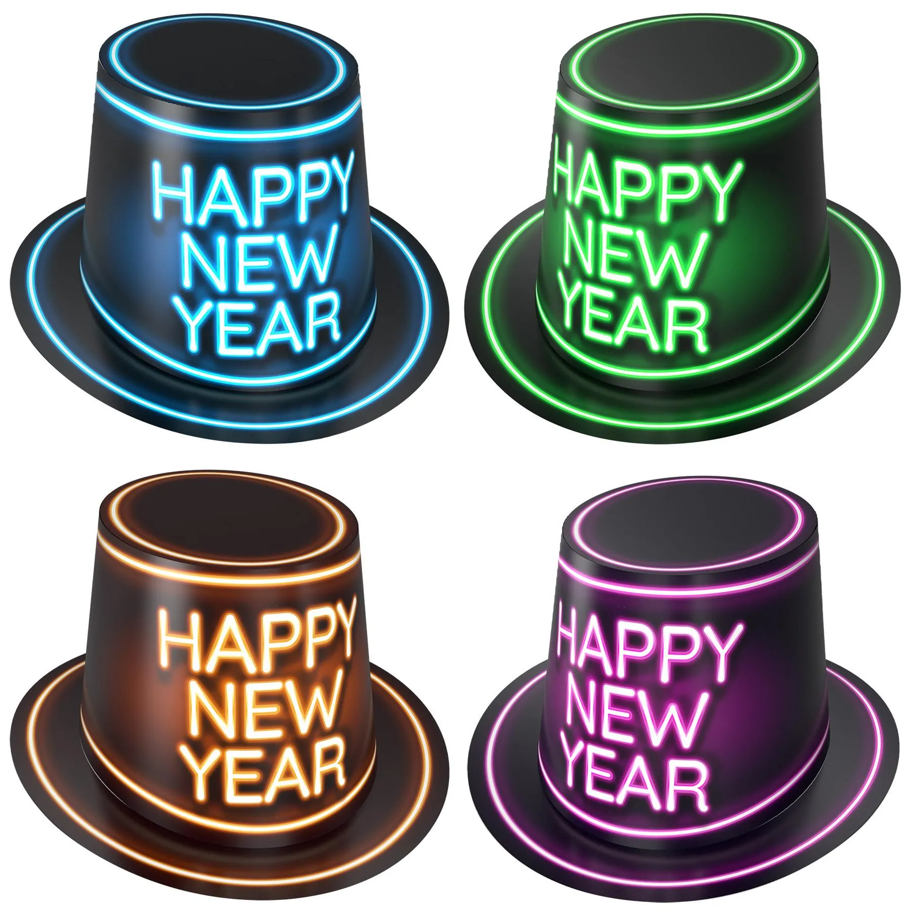 Glowing New Year Hi-Hats (25 per Case)