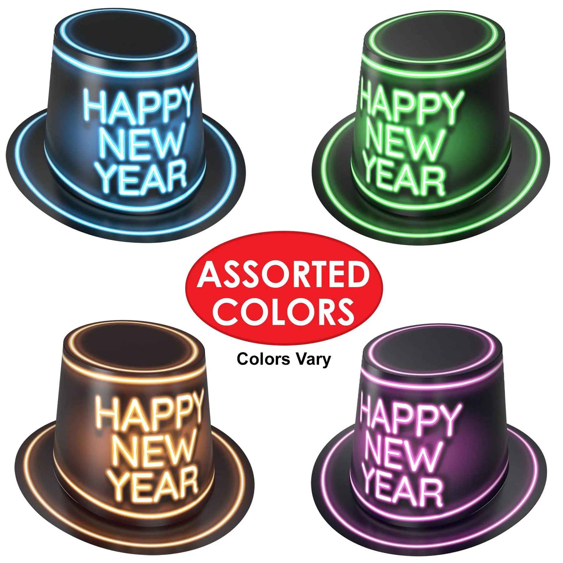 Glowing New Year Hi-Hats (25 per Case)