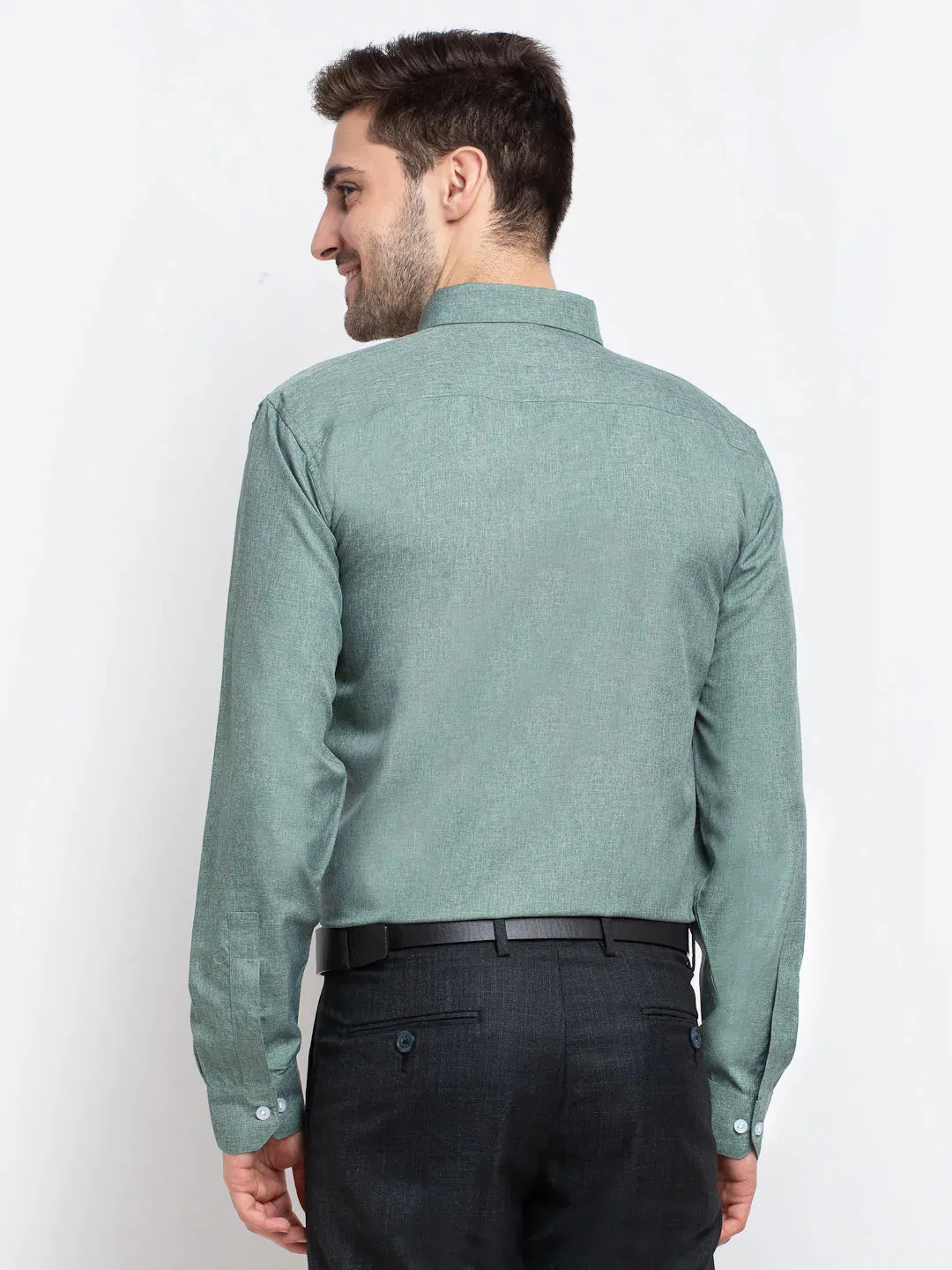 Green Men'S Button Down Collar Cotton Formal Shirt