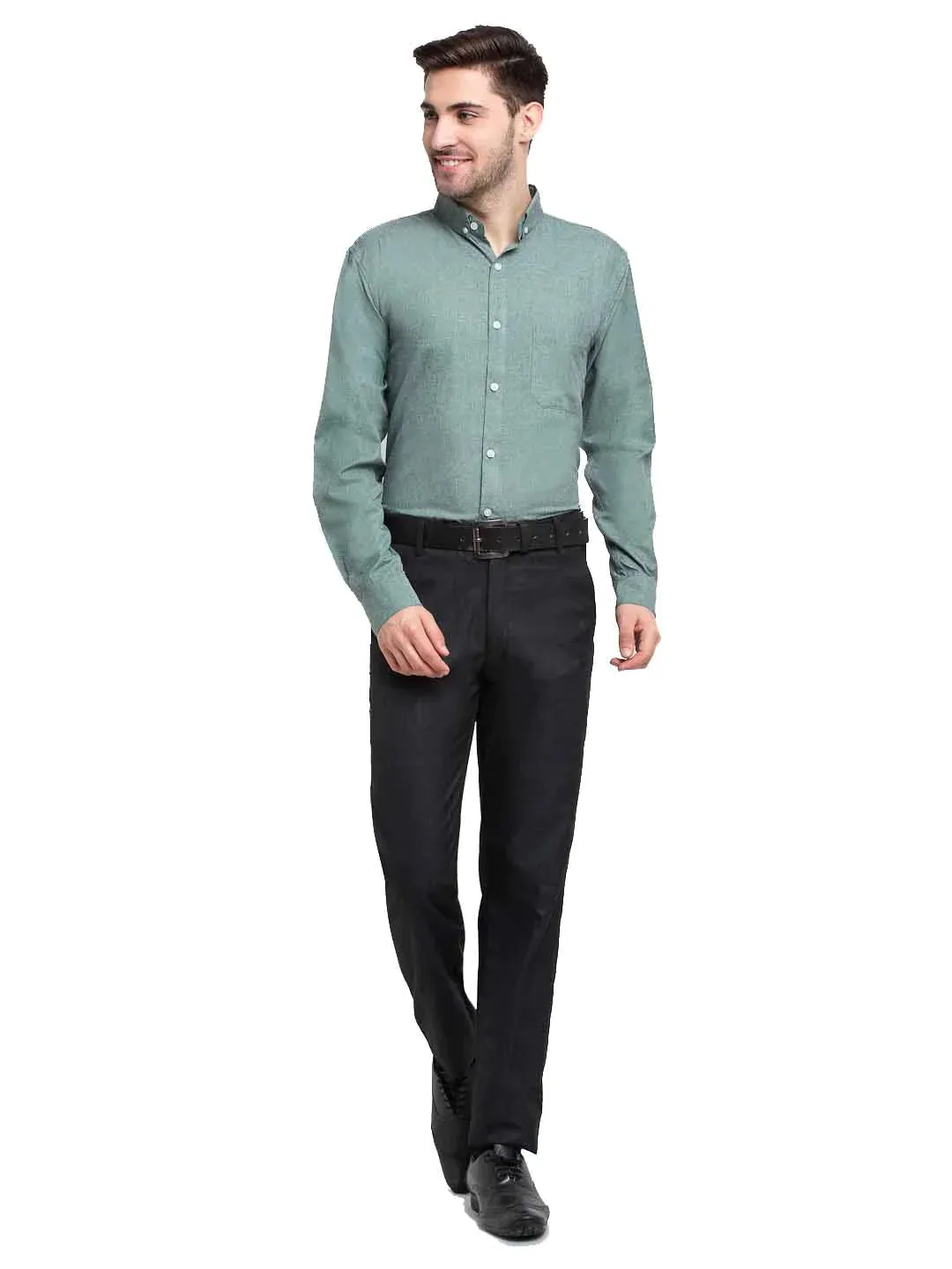 Green Men'S Button Down Collar Cotton Formal Shirt