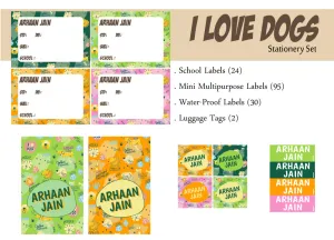 Label Set - I Love Dogs, 146 labels and 2 bag tags