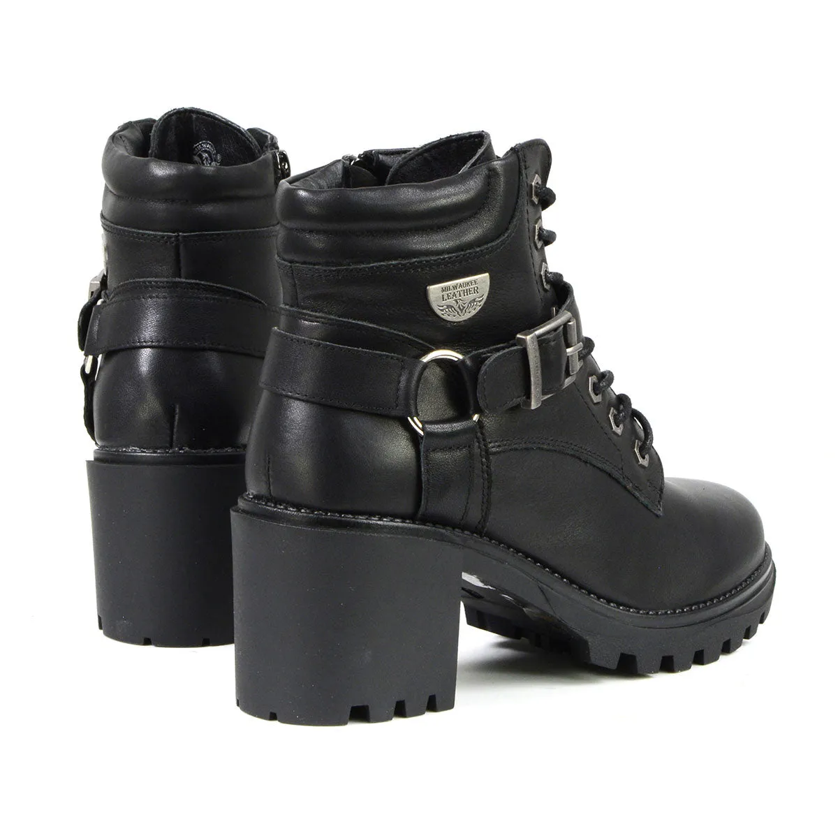 MBL9316 Women's Black Leather Lace Front Boot with Harness Ring