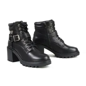 MBL9316 Women's Black Leather Lace Front Boot with Harness Ring