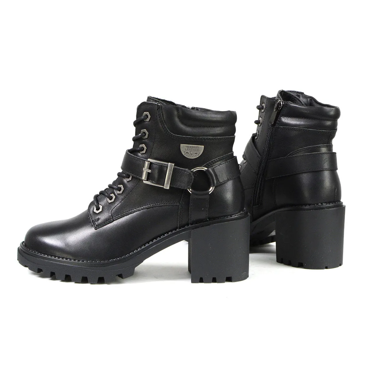 MBL9316 Women's Black Leather Lace Front Boot with Harness Ring