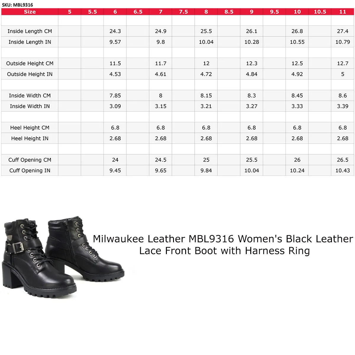 MBL9316 Women's Black Leather Lace Front Boot with Harness Ring