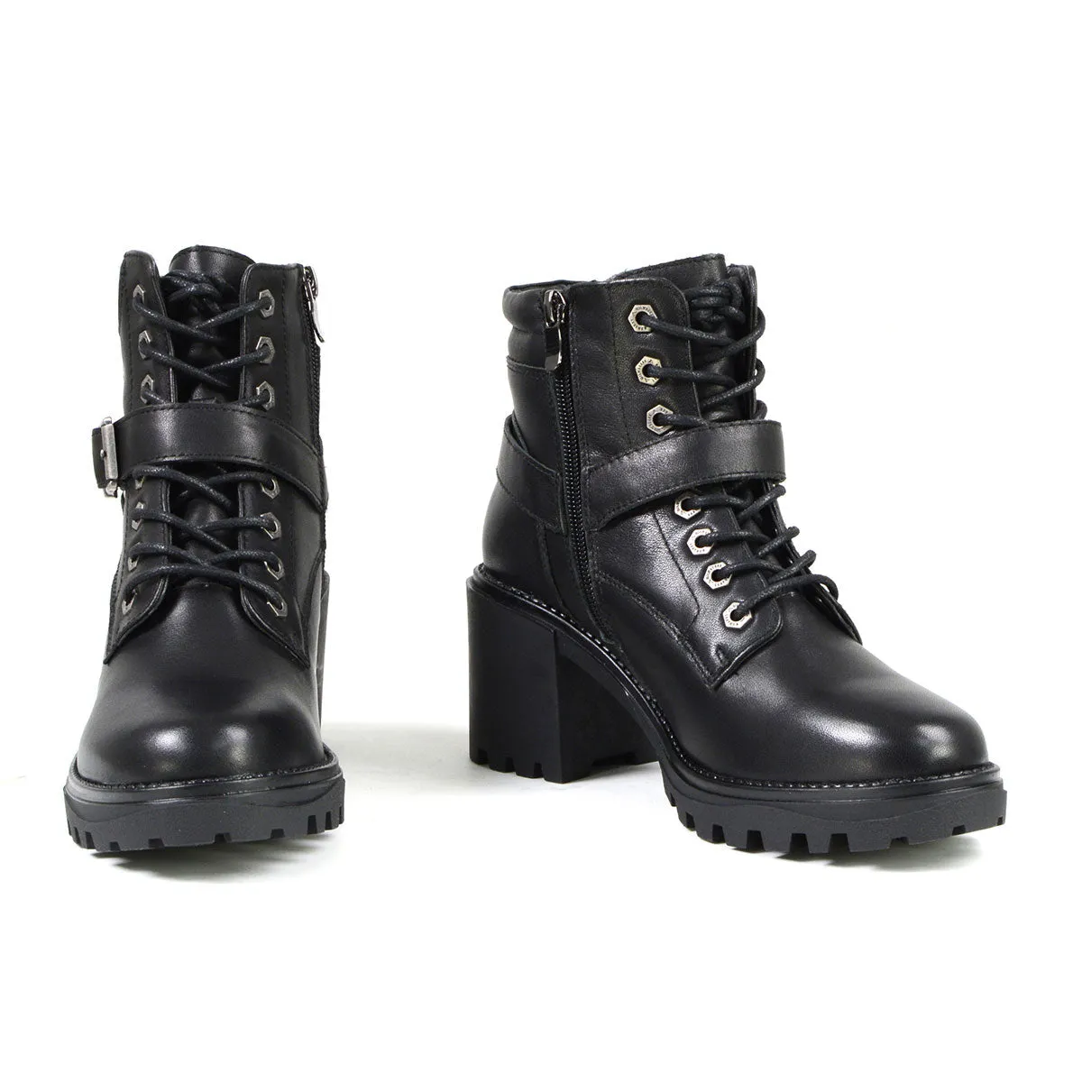 MBL9316 Women's Black Leather Lace Front Boot with Harness Ring