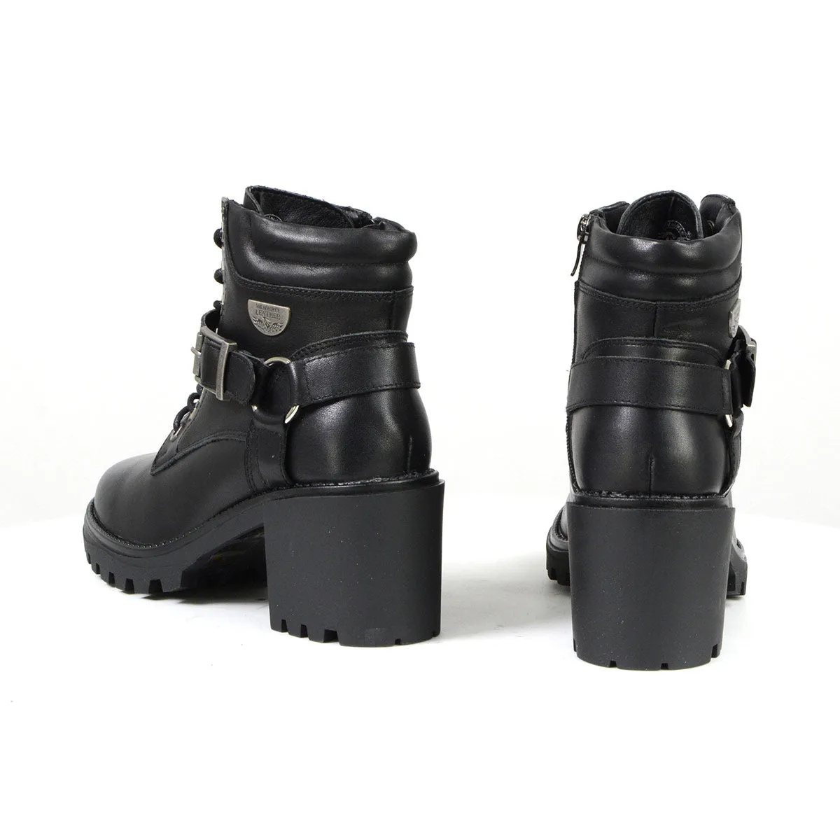 MBL9316 Women's Black Leather Lace Front Boot with Harness Ring