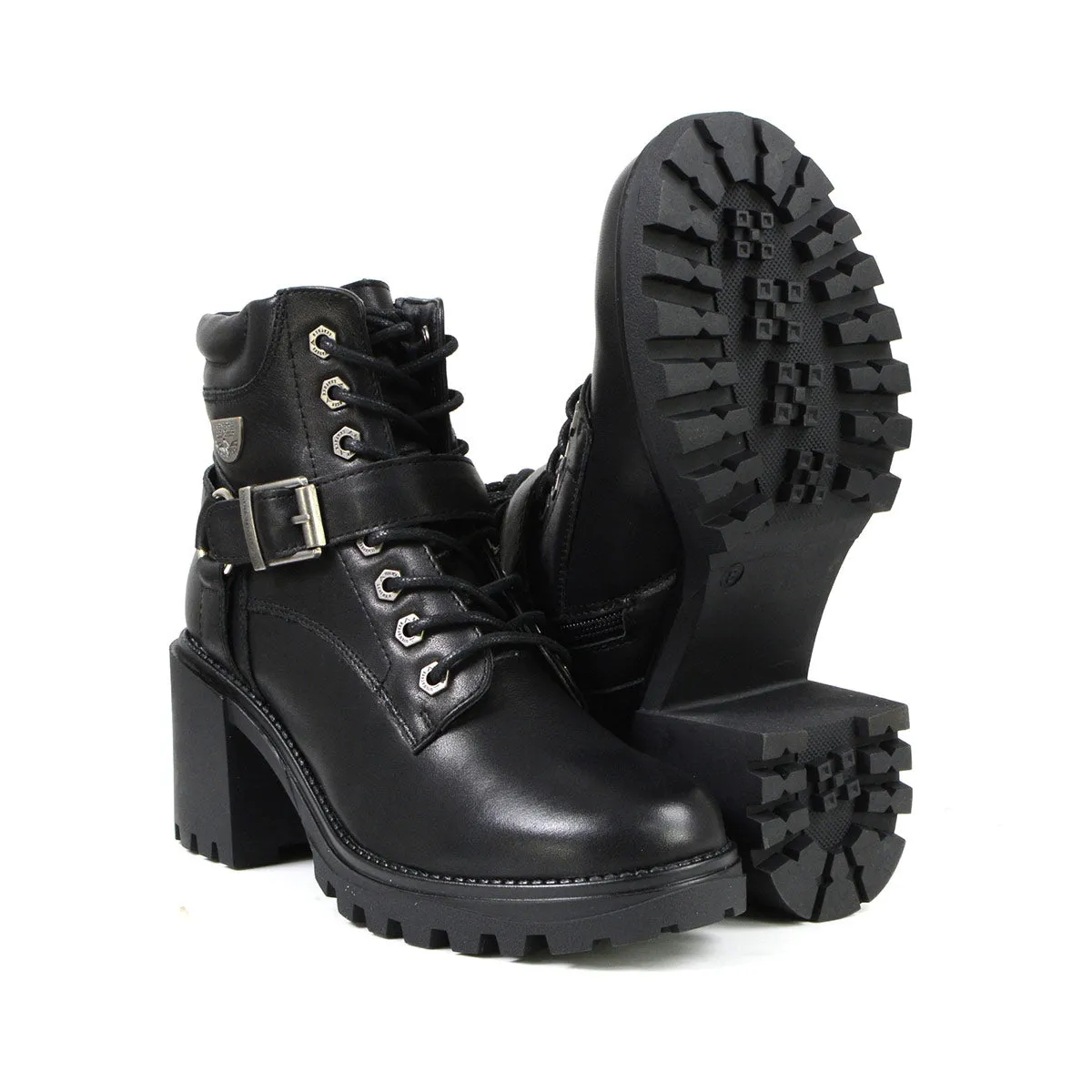 MBL9316 Women's Black Leather Lace Front Boot with Harness Ring
