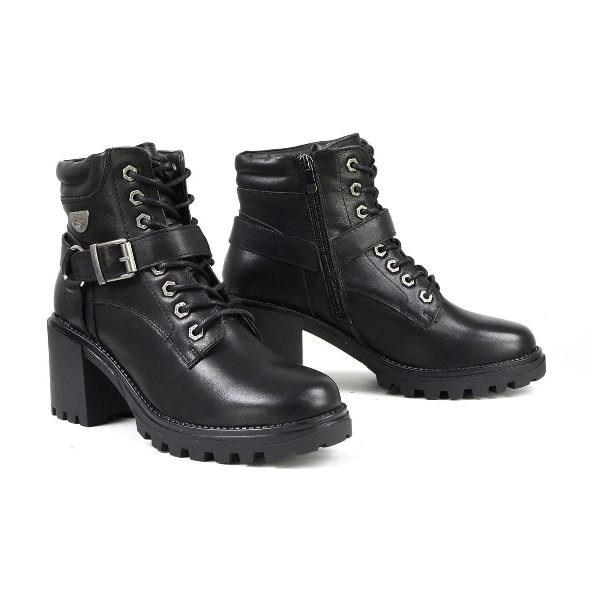 MBL9316 Women's Black Leather Lace Front Boot with Harness Ring