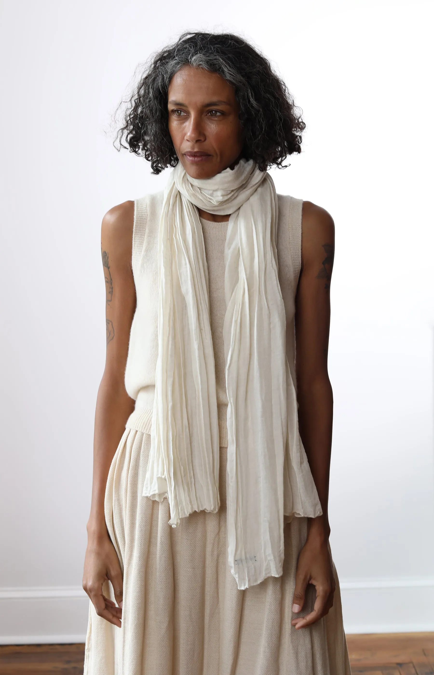 Natural Yak White Feather Light Scarf