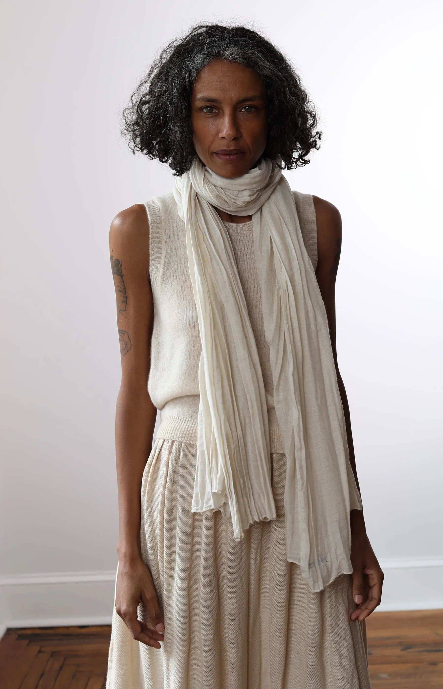 Natural Yak White Feather Light Scarf