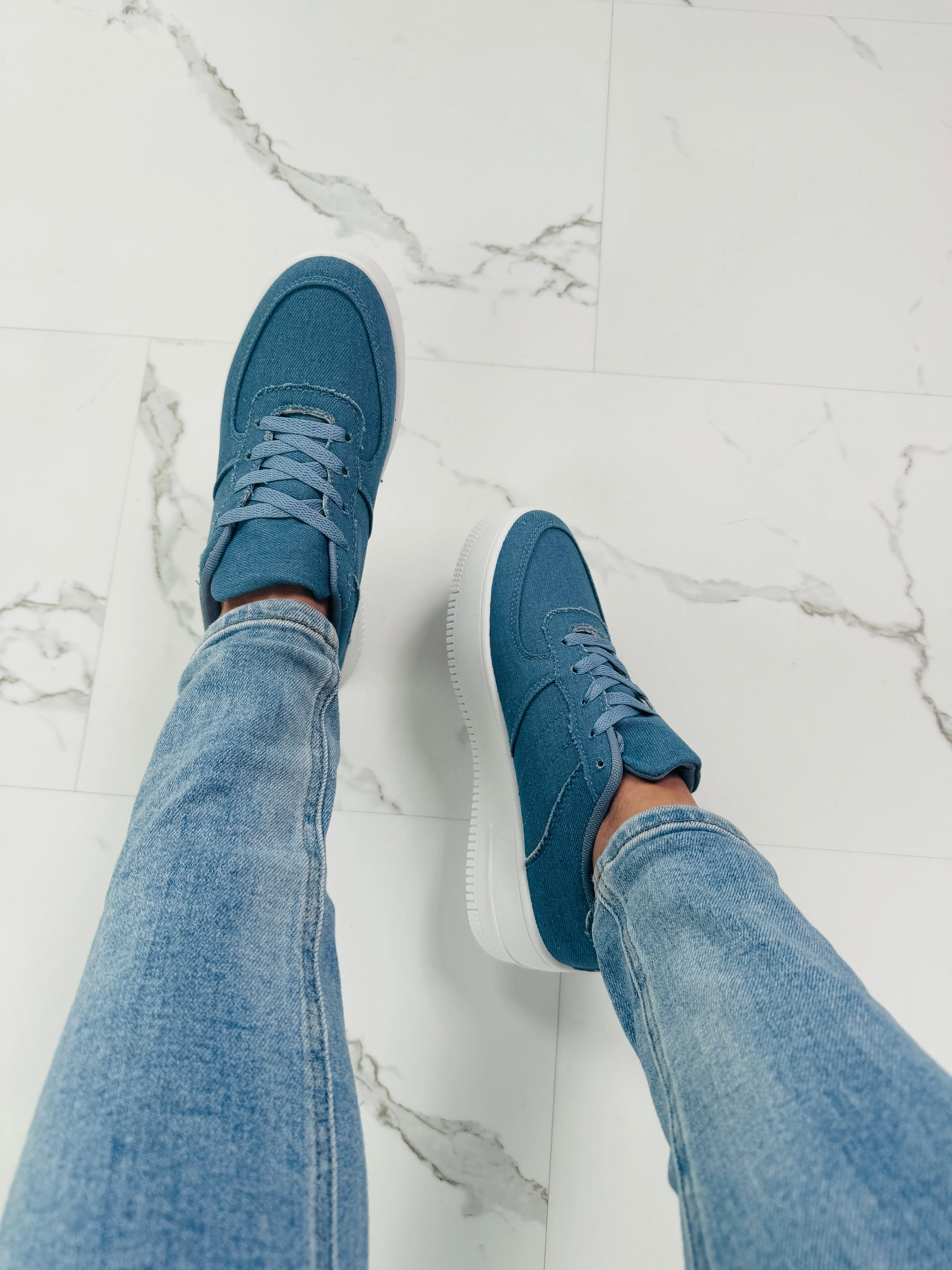 Platform Suedine Denim Sneakers