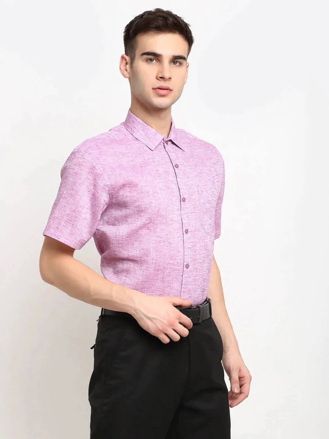 Purple Men'S Solid Cotton Half Sleeves Formal Shirt