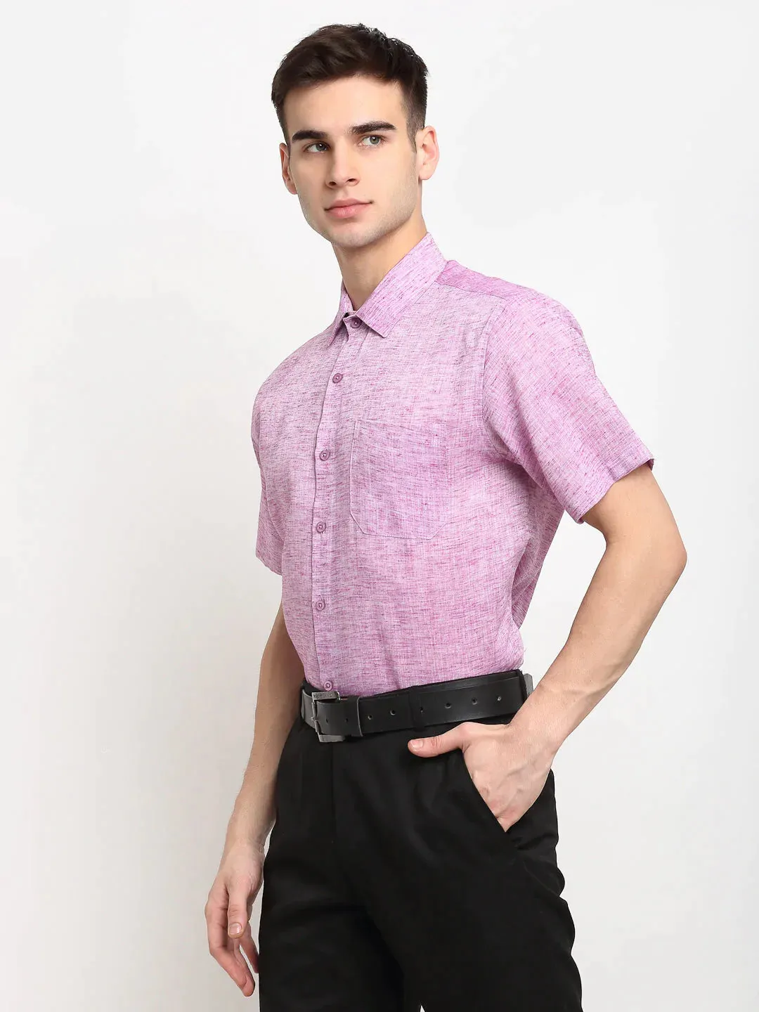Purple Men'S Solid Cotton Half Sleeves Formal Shirt