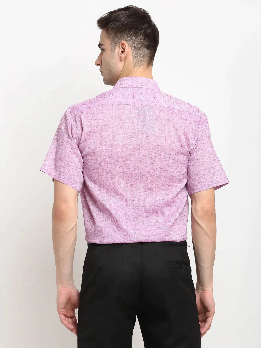 Purple Men'S Solid Cotton Half Sleeves Formal Shirt