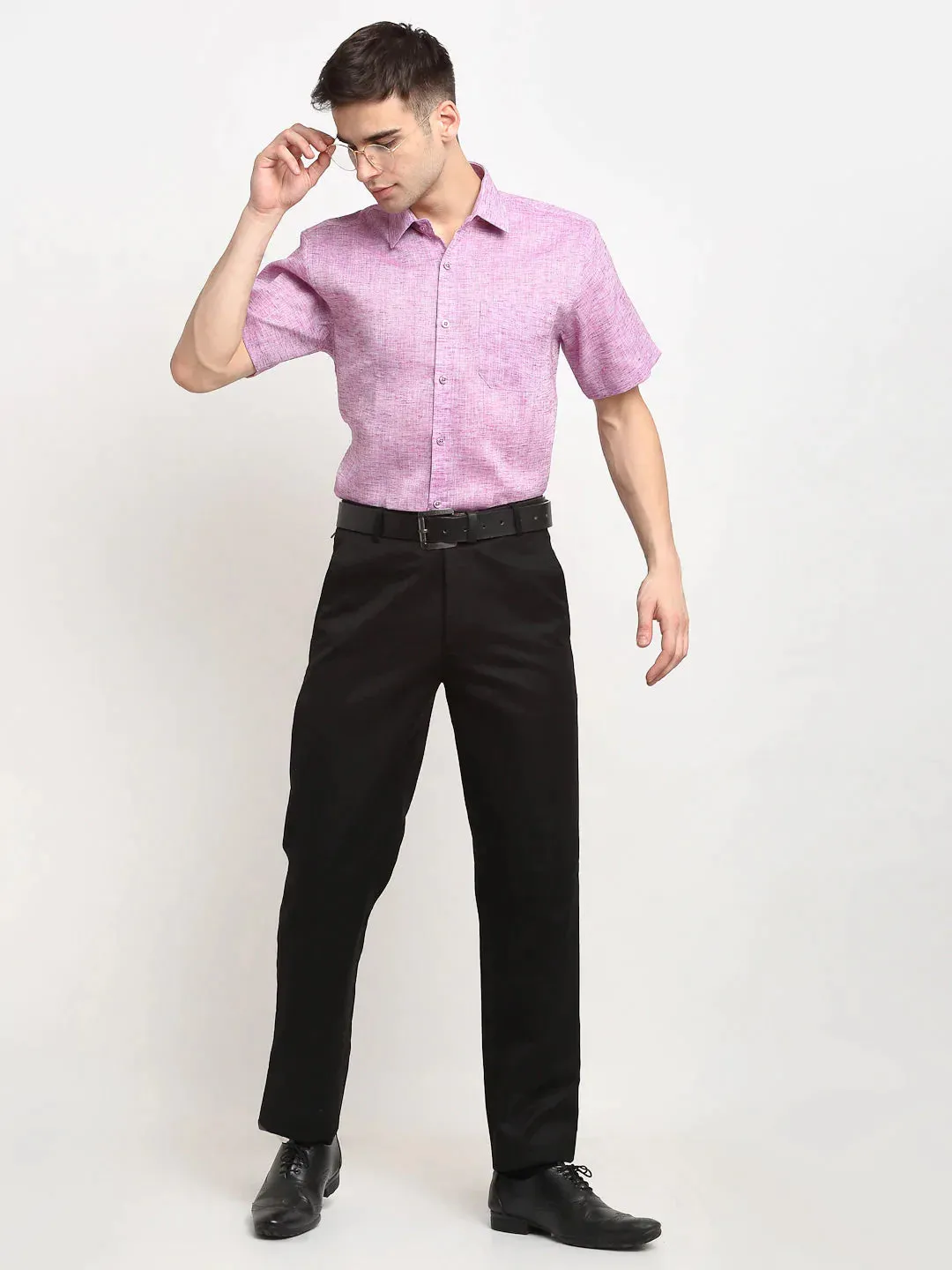 Purple Men'S Solid Cotton Half Sleeves Formal Shirt
