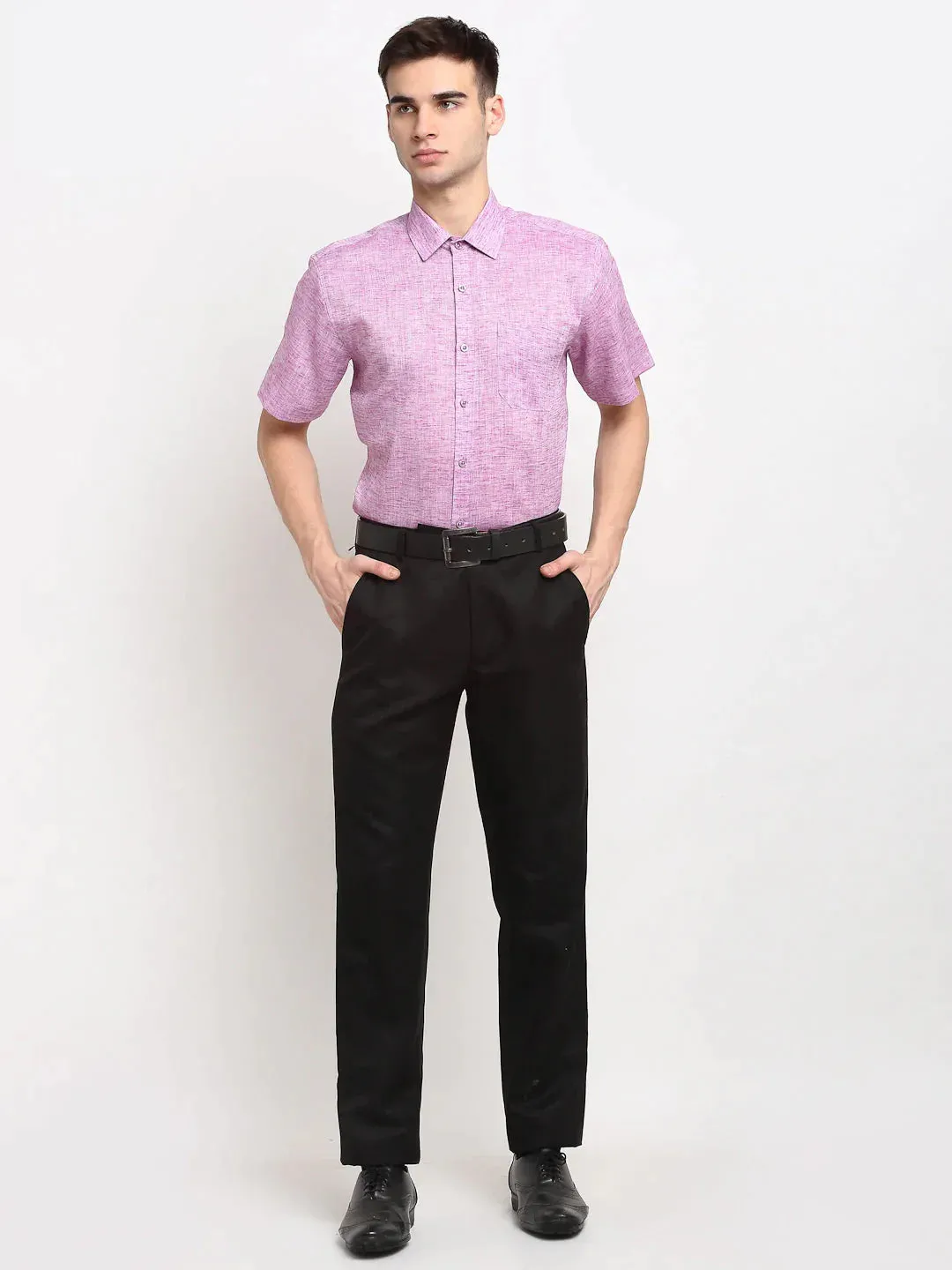 Purple Men'S Solid Cotton Half Sleeves Formal Shirt