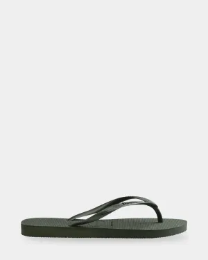 Slim Metallic Green Olive Thongs